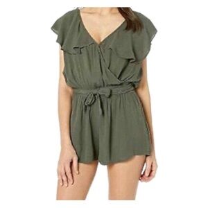 O’Neil Forest green wraparound romper with frilly low v-neck size small